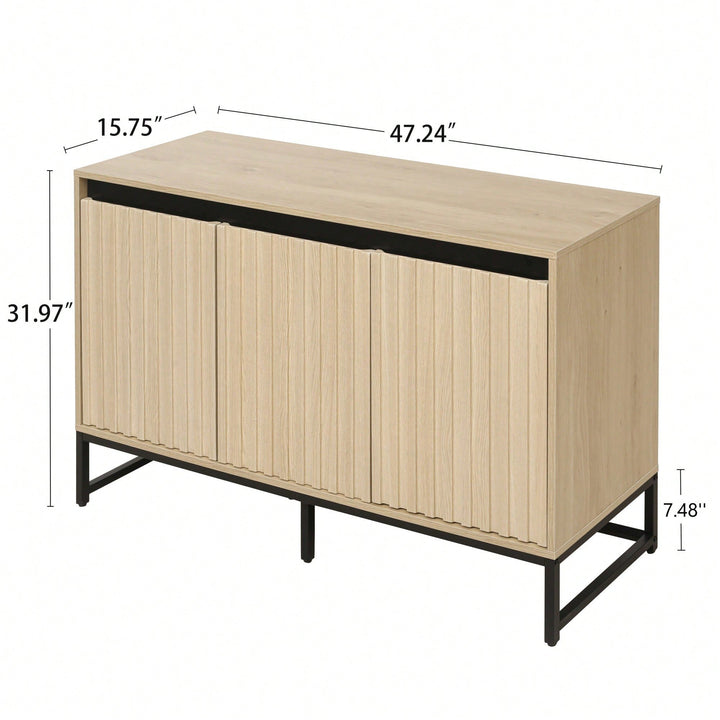 Modern 3-Door Sideboard With LED Lighting - Storage Buffet Cabinet, Adjustable Shelf For Living Room, Dining Room, And Image 5