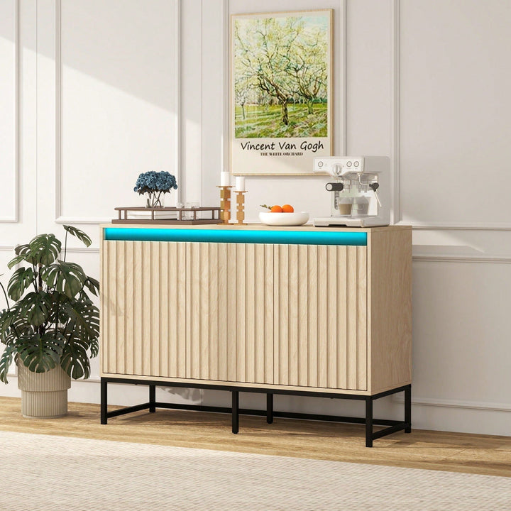 Modern 3-Door Sideboard With LED Lighting - Storage Buffet Cabinet, Adjustable Shelf For Living Room, Dining Room, And Image 6