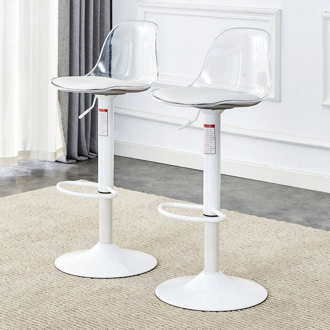 Modern 360 Rotating Bar Chairs with Height Adjustment Set of 2 Comfortable PET Backrest PU Seat Ideal for Bars Image 3