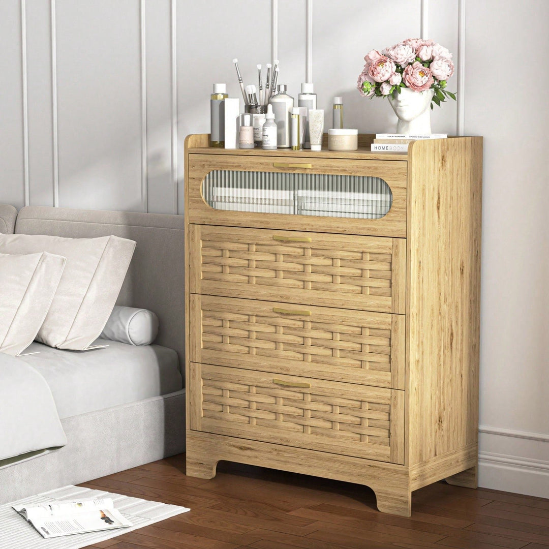 Modern 4 Drawer Wood Dresser for Bedroom and Nursery - Spacious Storage Organizer for Living Room and Kids Room Image 3