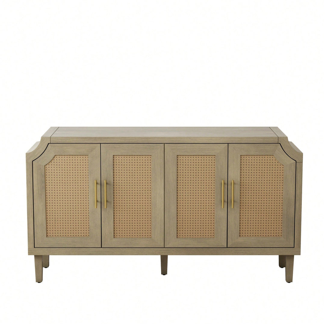 Modern 4-Door Rattan Cabinet For Living Room, Bedroom, And Office - Stylish Storage Solution With Easy Assembly Image 1