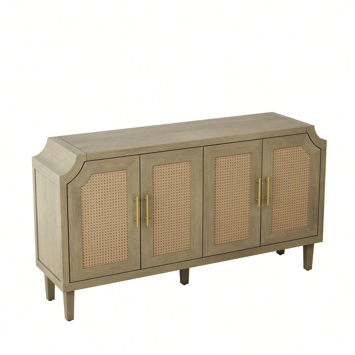 Modern 4-Door Rattan Cabinet For Living Room, Bedroom, And Office - Stylish Storage Solution With Easy Assembly Image 2