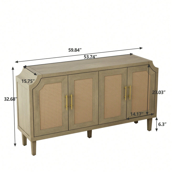 Modern 4-Door Rattan Cabinet For Living Room, Bedroom, And Office - Stylish Storage Solution With Easy Assembly Image 6