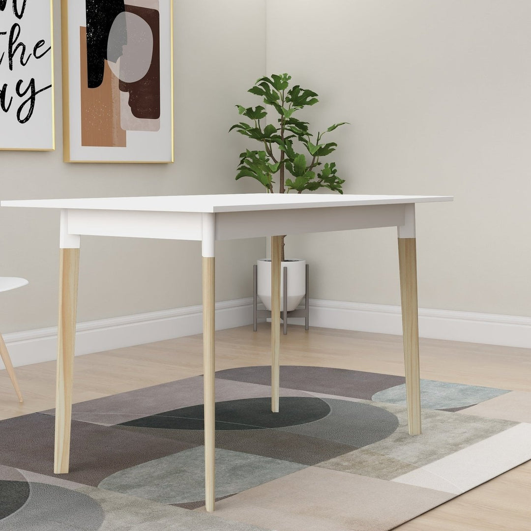 Modern 47 Inch Rectangular Dining Table - Stylish Kitchen Table with Solid Wood Legs - White Finish Image 1