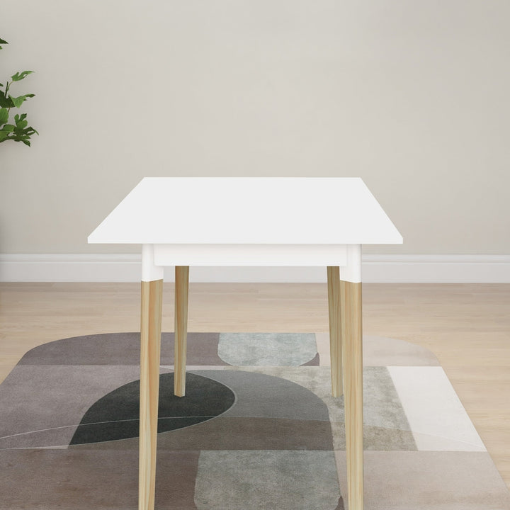 Modern 47 Inch Rectangular Dining Table - Stylish Kitchen Table with Solid Wood Legs - White Finish Image 4