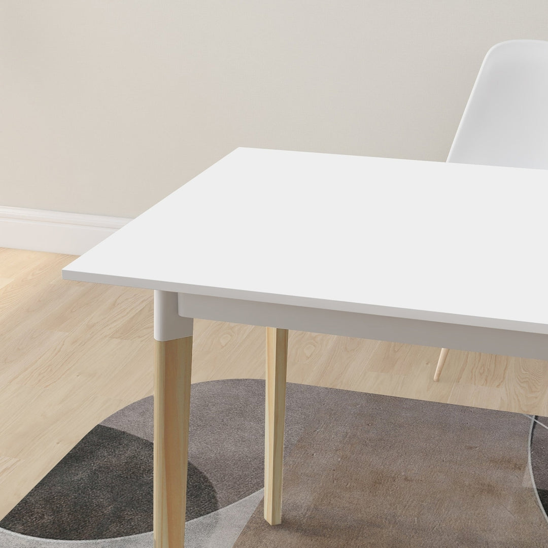 Modern 47 Inch Rectangular Dining Table - Stylish Kitchen Table with Solid Wood Legs - White Finish Image 5