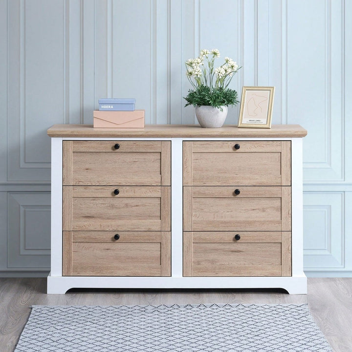 Modern 6-Drawer Dresser with Interlocking Design for Bedroom or Closet Easy Assembly Stylish White and Oak Finish Image 3