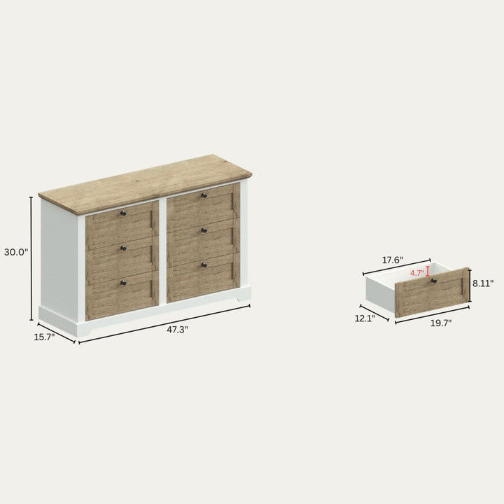 Modern 6-Drawer Dresser with Interlocking Design for Bedroom or Closet Easy Assembly Stylish White and Oak Finish Image 5