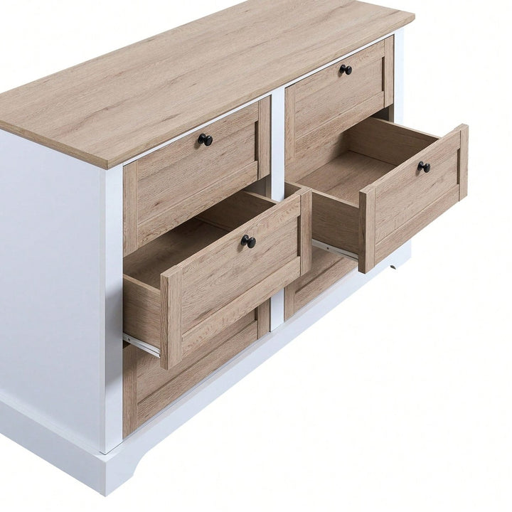 Modern 6-Drawer Dresser with Interlocking Design for Bedroom or Closet Easy Assembly Stylish White and Oak Finish Image 6