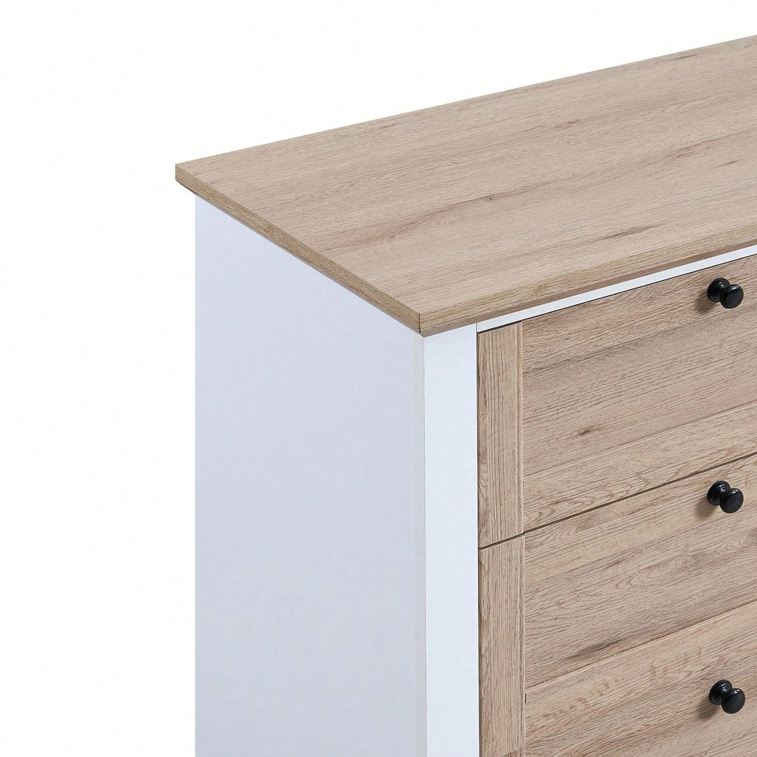 Modern 6-Drawer Dresser with Interlocking Design for Bedroom or Closet Easy Assembly Stylish White and Oak Finish Image 7