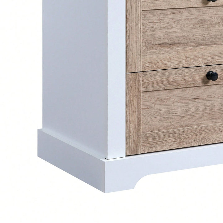 Modern 6-Drawer Dresser with Interlocking Design for Bedroom or Closet Easy Assembly Stylish White and Oak Finish Image 8