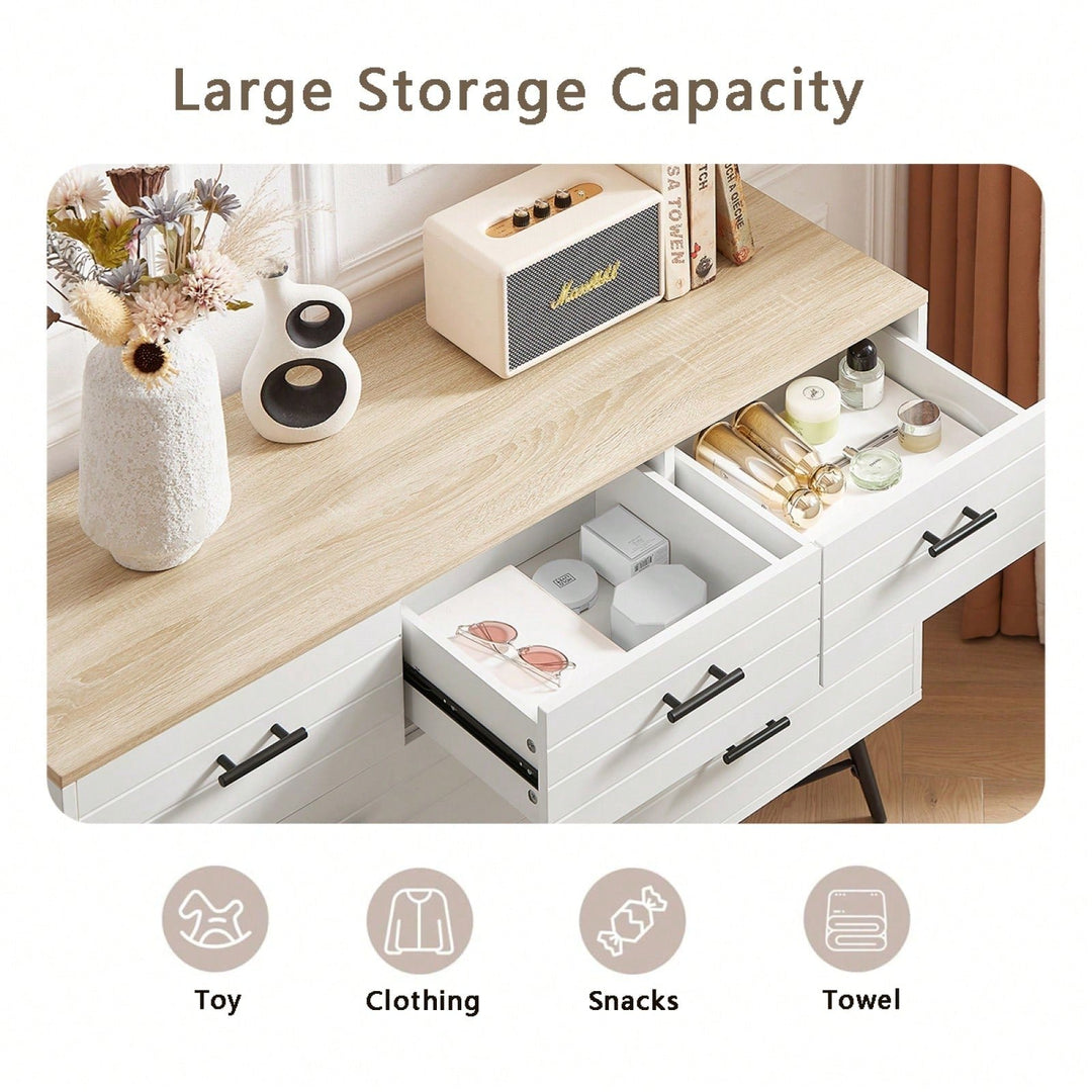 Modern 7 Drawer White and Oak Dresser with Deep Drawers for Bedroom and Living Room Storage 47.2W x 15.7D x 31.5H Image 7