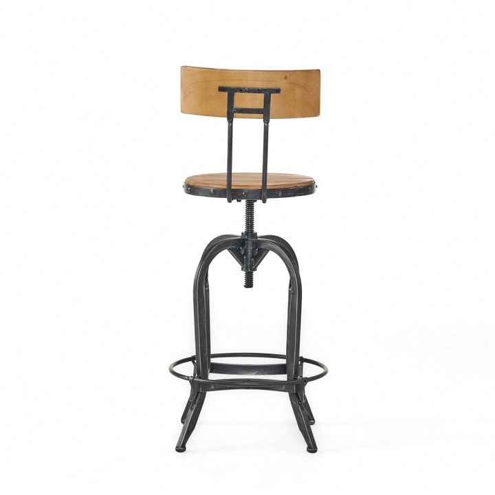 Modern Adjustable Height Swivel Bar Stools With Elegant Fir Wood Design Image 5