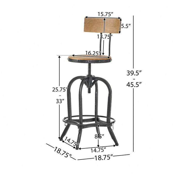 Modern Adjustable Height Swivel Bar Stools With Elegant Fir Wood Design Image 7