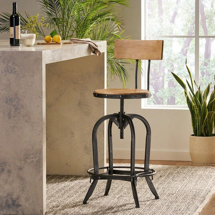 Modern Adjustable Height Swivel Bar Stools With Elegant Fir Wood Design Image 9