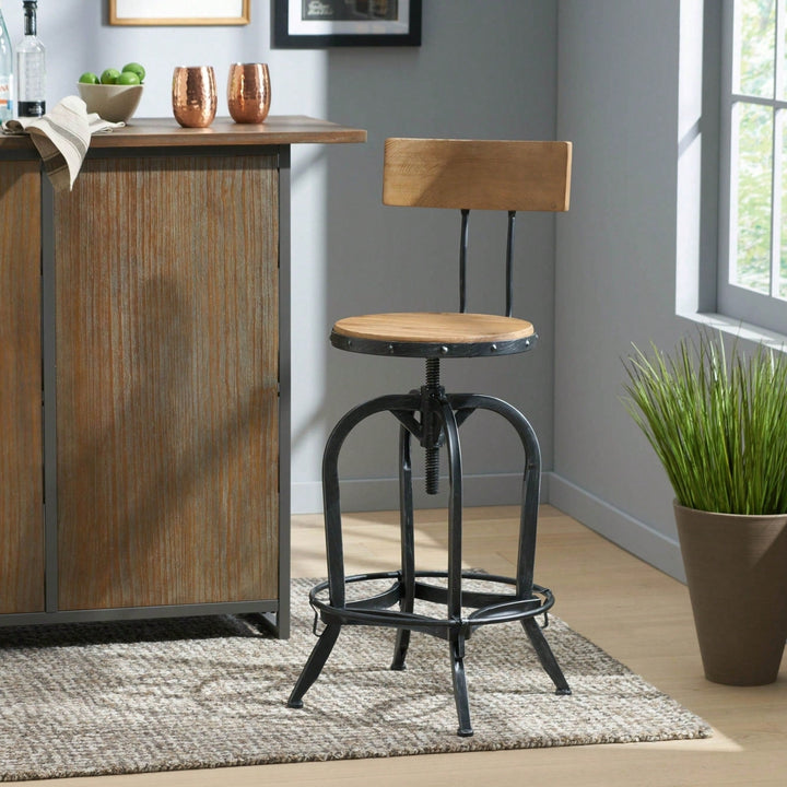 Modern Adjustable Height Swivel Bar Stools With Elegant Fir Wood Design Image 10