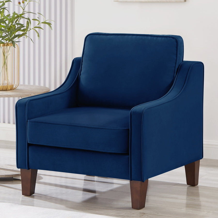 Modern Armchair, Living Room Single Seat Sofa Chair with Wooden Legs, Upholstered Velvet Accent Chair for Living Room, Image 1