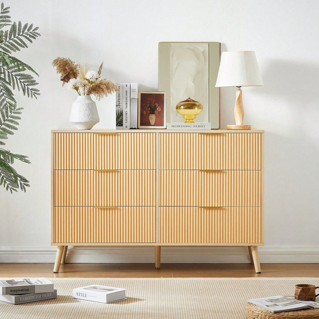 Modern Bedroom Dresser With 6 Wavy Drawers, Wood Chest Of Drawers For Bedroom, Living Room, Entryway Hallway Storage Image 2