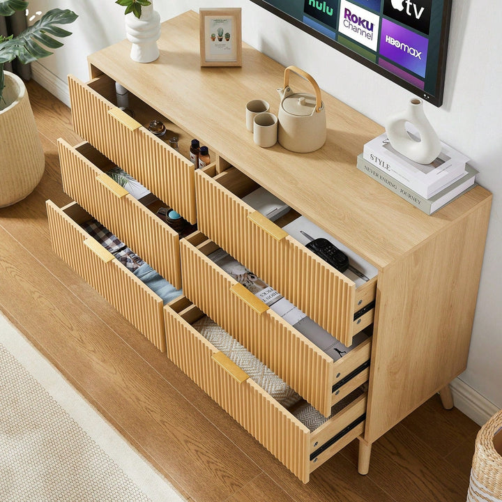 Modern Bedroom Dresser With 6 Wavy Drawers, Wood Chest Of Drawers For Bedroom, Living Room, Entryway Hallway Storage Image 4