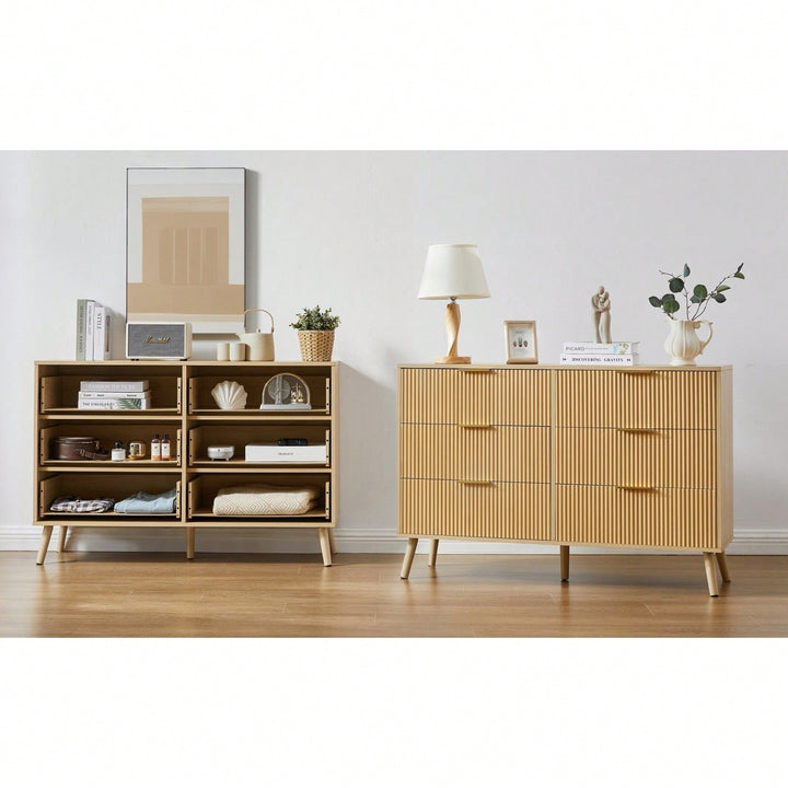 Modern Bedroom Dresser With 6 Wavy Drawers, Wood Chest Of Drawers For Bedroom, Living Room, Entryway Hallway Storage Image 6