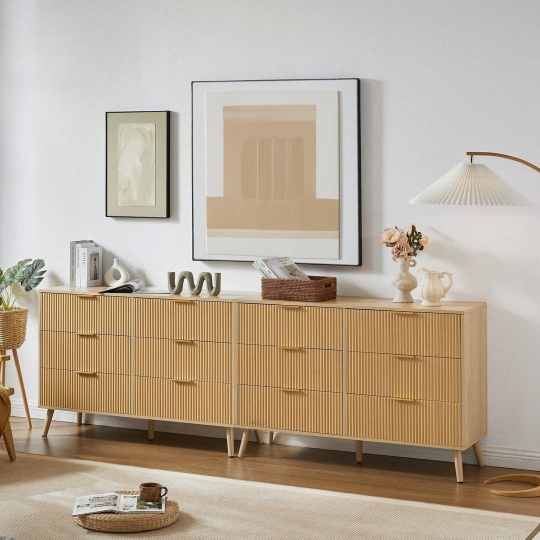 Modern Bedroom Dresser With 6 Wavy Drawers, Wood Chest Of Drawers For Bedroom, Living Room, Entryway Hallway Storage Image 7