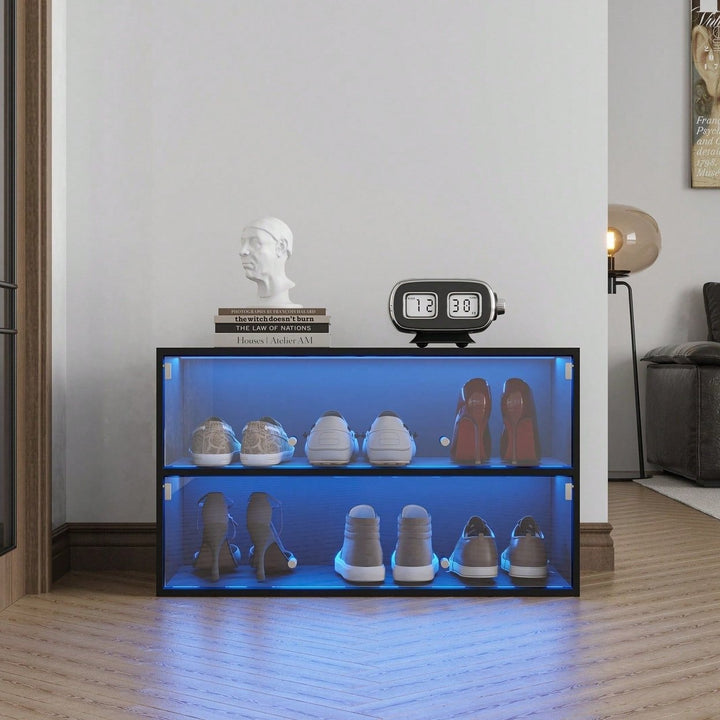 Modern Black Glass Door Shoe Box Shoe Storage Cabinet With RGB Led Light, Easy To Clean, Practical Design, Image 6