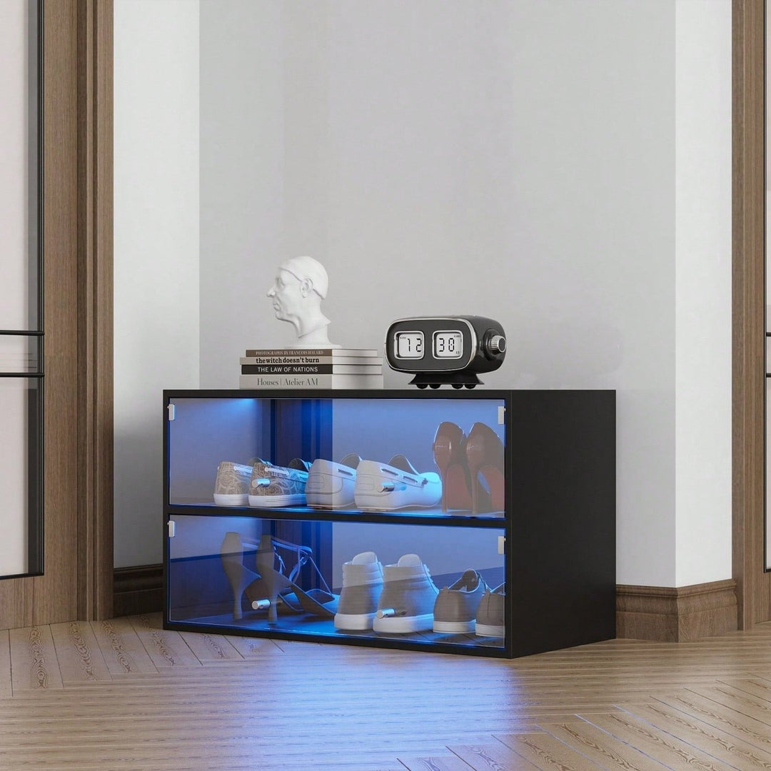 Modern Black Glass Door Shoe Box Shoe Storage Cabinet With RGB Led Light, Easy To Clean, Practical Design, Image 7