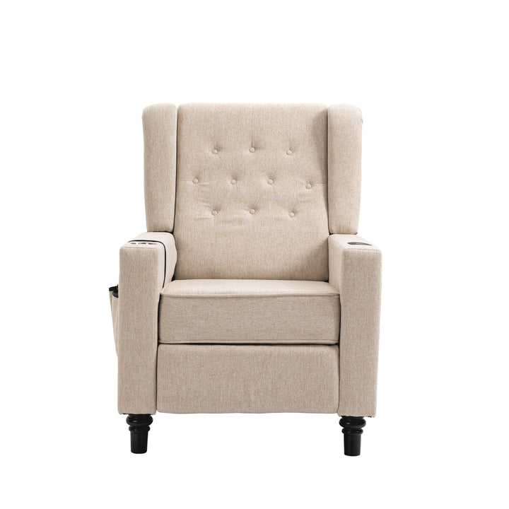 Modern Button Tufted Wingback Recliner Chair - Pushback Manual Living Room Seating, Fabric Single Reclining Sofa, Khaki Image 6