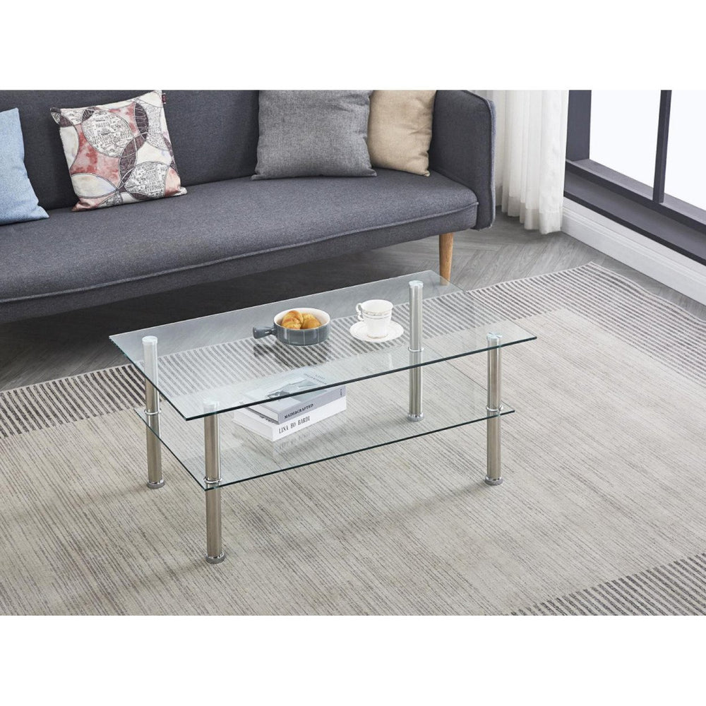 Modern Clear Glass Coffee Table - Tempered Glass Design for Elegant Living Room D cor Image 2