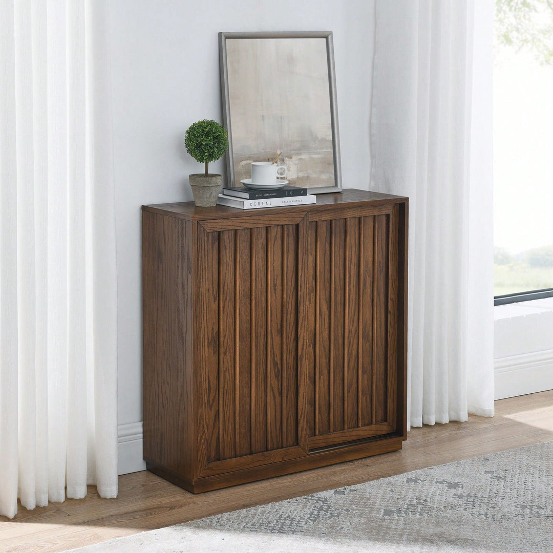 Mid Century Modern Sideboard With Sliding Doors And Solid Wood Accents For Living Room Kitchen Dining Entryway Storage Image 5