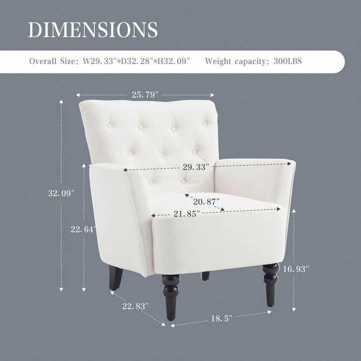 Mid Century Modern Upholstered Linen Armchair with Solid Wood Legs for Living Room Bedroom Home Office Image 5