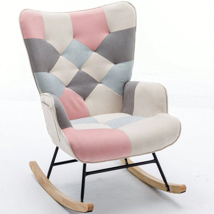 Mid-Century Modern Accent Chair with Solid Wood Arms and Legs Comfy Fabric Sofa for Living Room Bedroom Studio Image 3