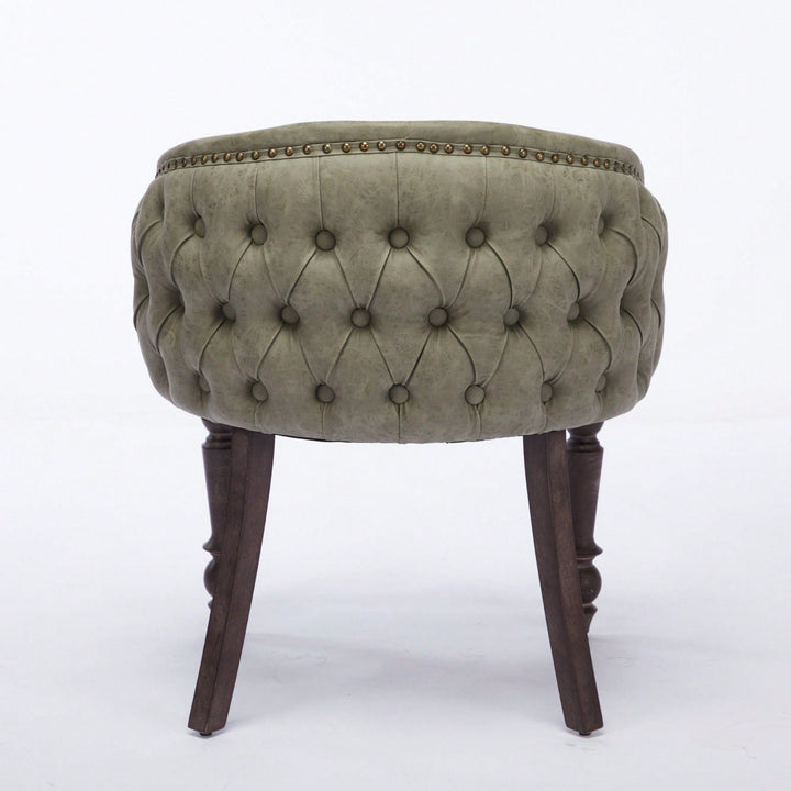 Mid-Century Modern Accent Chair With Hand-Pulled Buckle Detail - Olive Green PU Upholstery And Solid Wood Arms For Image 7