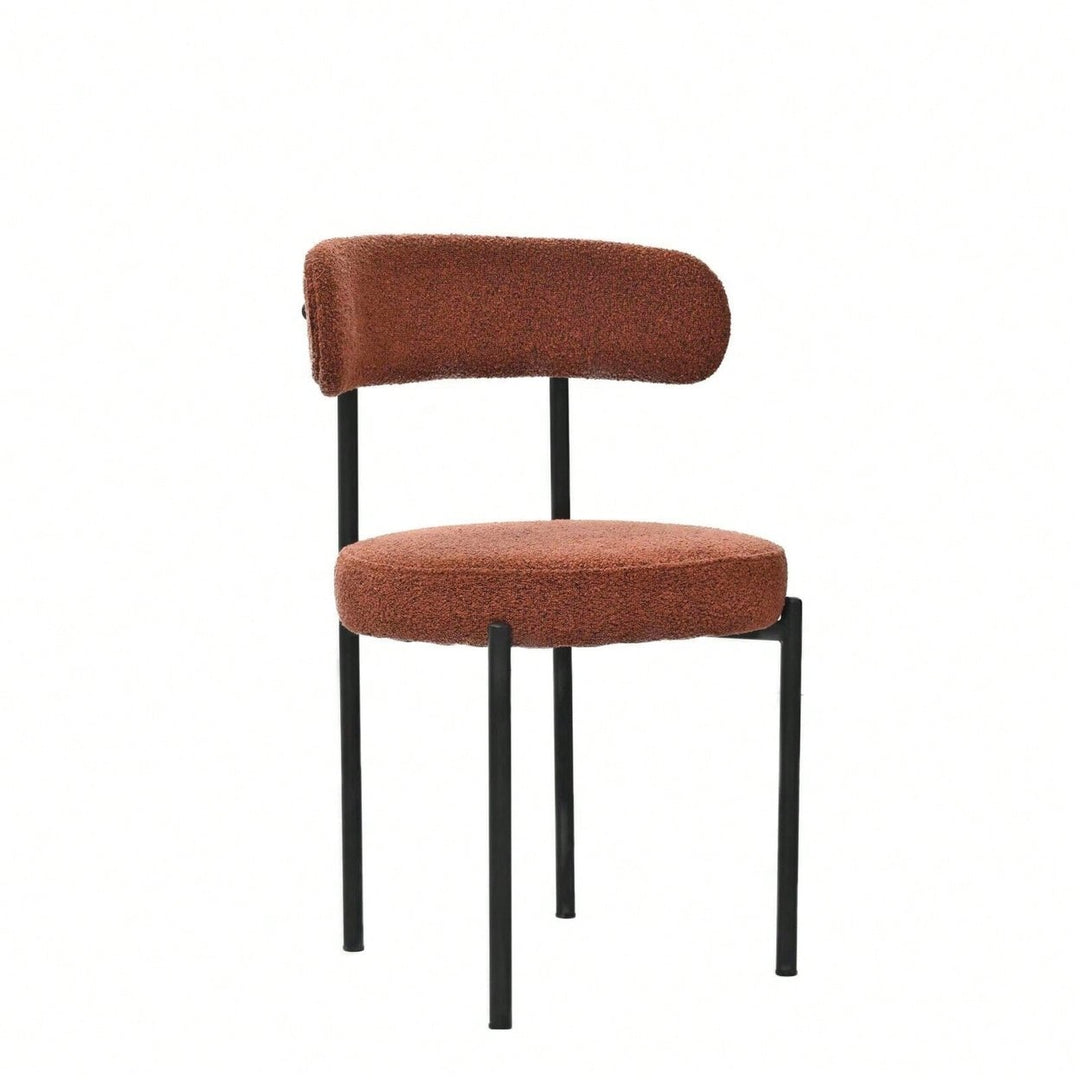 Mid-Century Modern Boucle Dining Chairs Set of 2 Curved Backrest Upholstered Brown Velvet with Metal Legs for Home Image 6