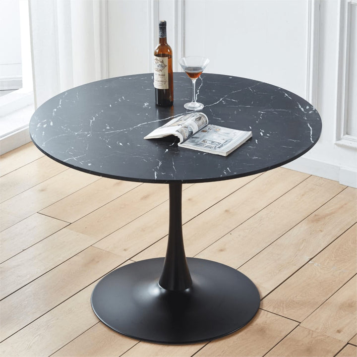 Mid-Century Modern Dining Table, 42.1" Round Black Tulip Table With Pedestal Base, MDF Top, Coffee Table, End Table, Image 2