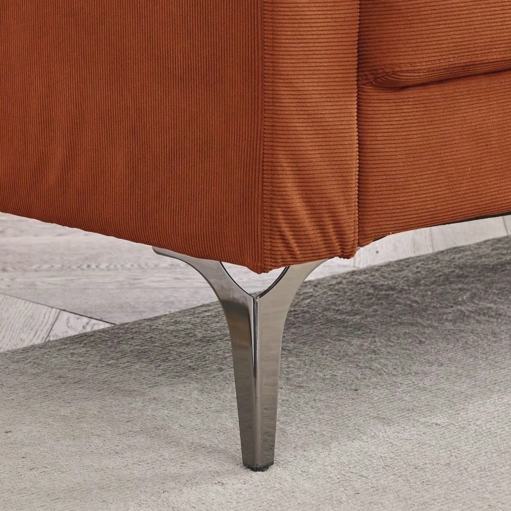 Mid-Century Modern Orange Corduroy Armchair with Square Arms and Metal Legs for Living Room Bedroom Office Image 4