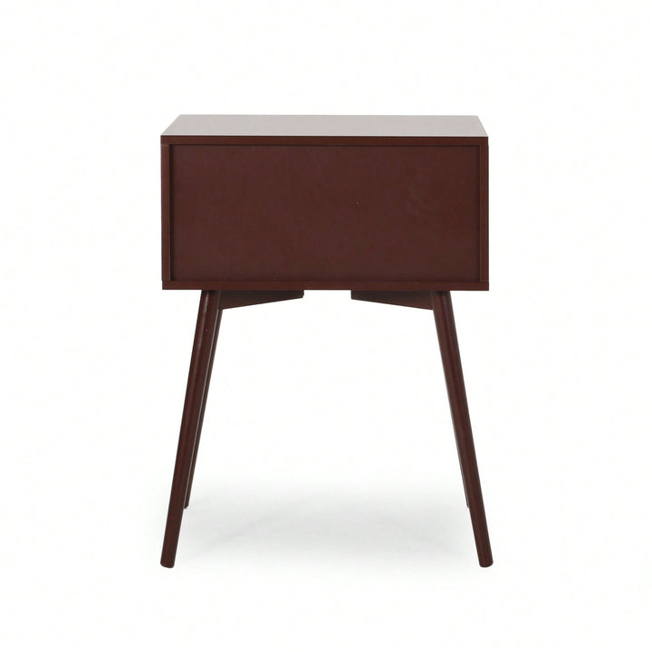 Mid-Century Modern Side Table With Rubberwood Legs And Two Drawers In Brown And White Finish Image 11