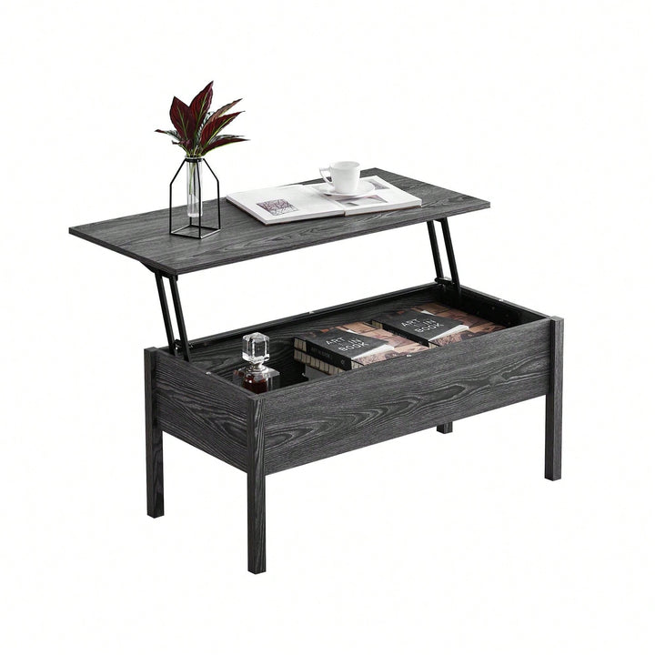 MDF Lift-Top Coffee Table With Storage For Living Room,Dark Grey Oak Image 3