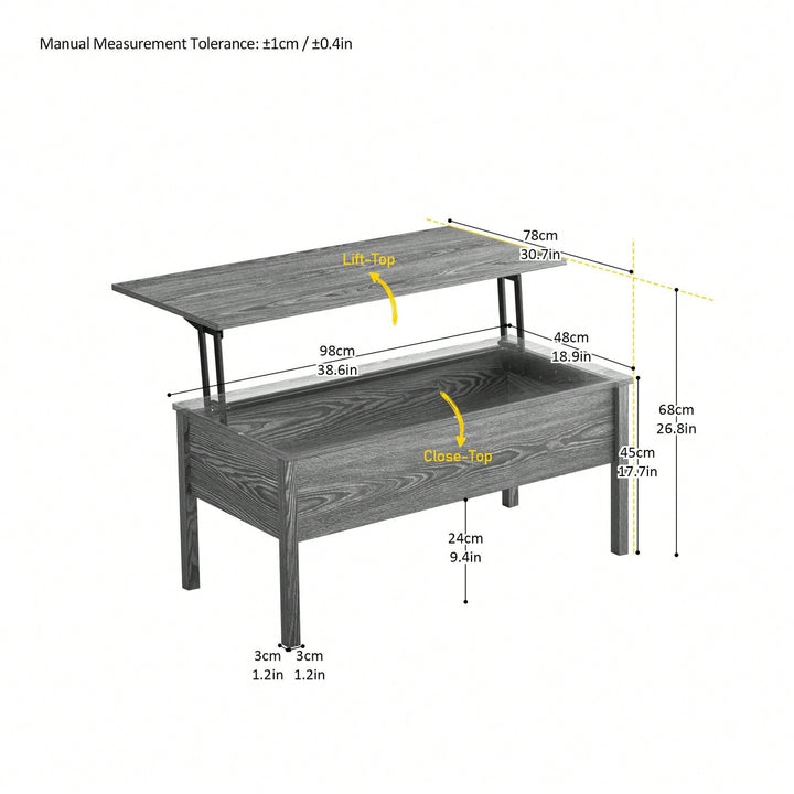 MDF Lift-Top Coffee Table With Storage For Living Room,Dark Grey Oak Image 5