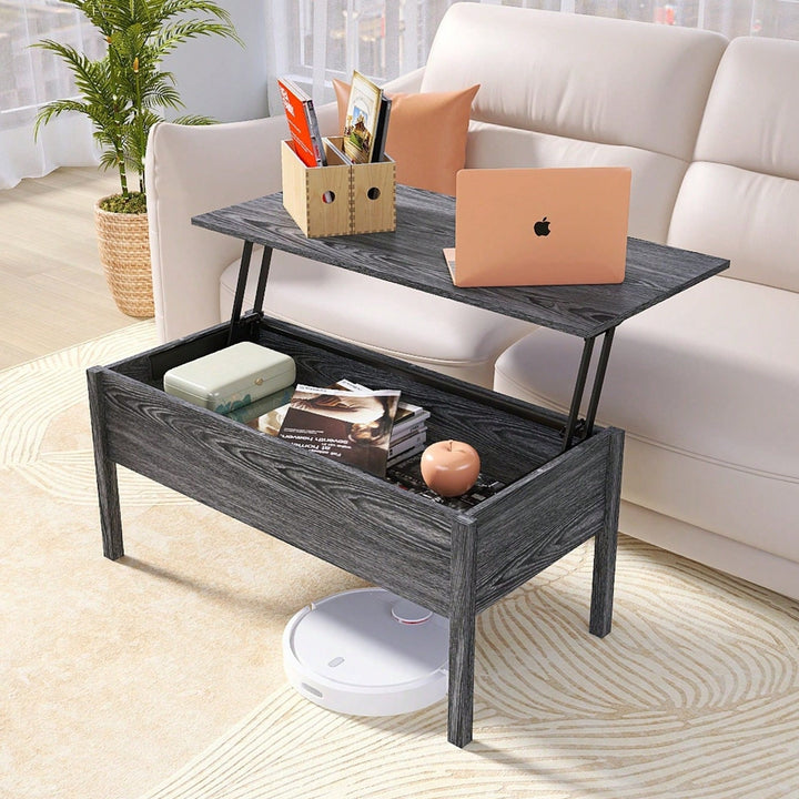 MDF Lift-Top Coffee Table With Storage For Living Room,Dark Grey Oak Image 7