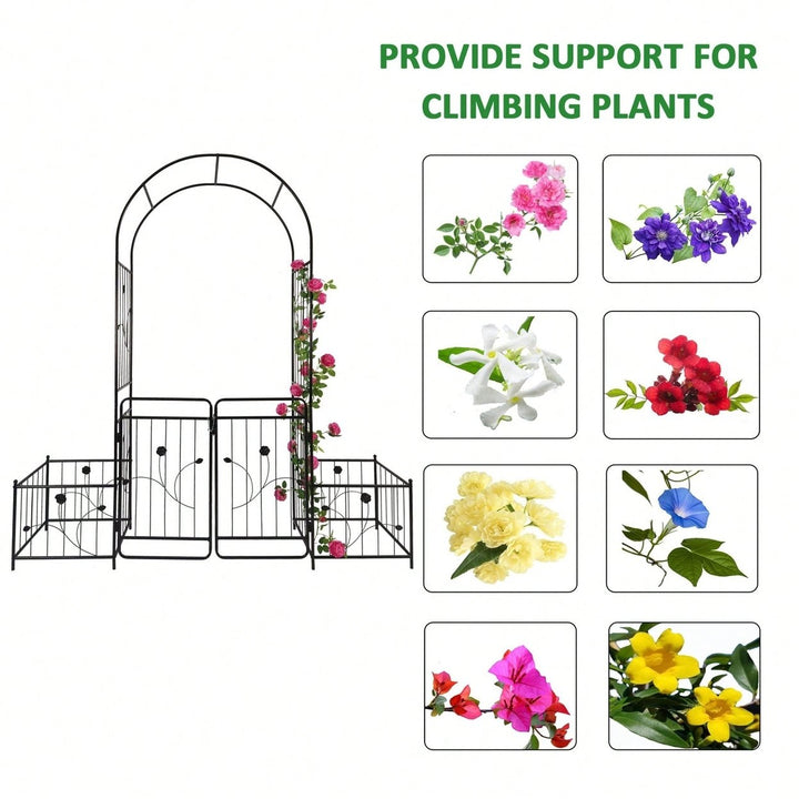 Metal Garden Arch With Gate 79.5 Wide X 86.6 High Climbing Plants Support Rose Arch Outdoor Image 2