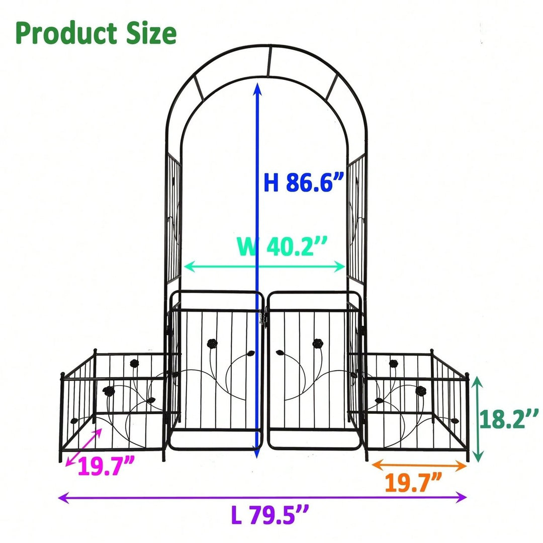 Metal Garden Arch With Gate 79.5 Wide X 86.6 High Climbing Plants Support Rose Arch Outdoor Image 3