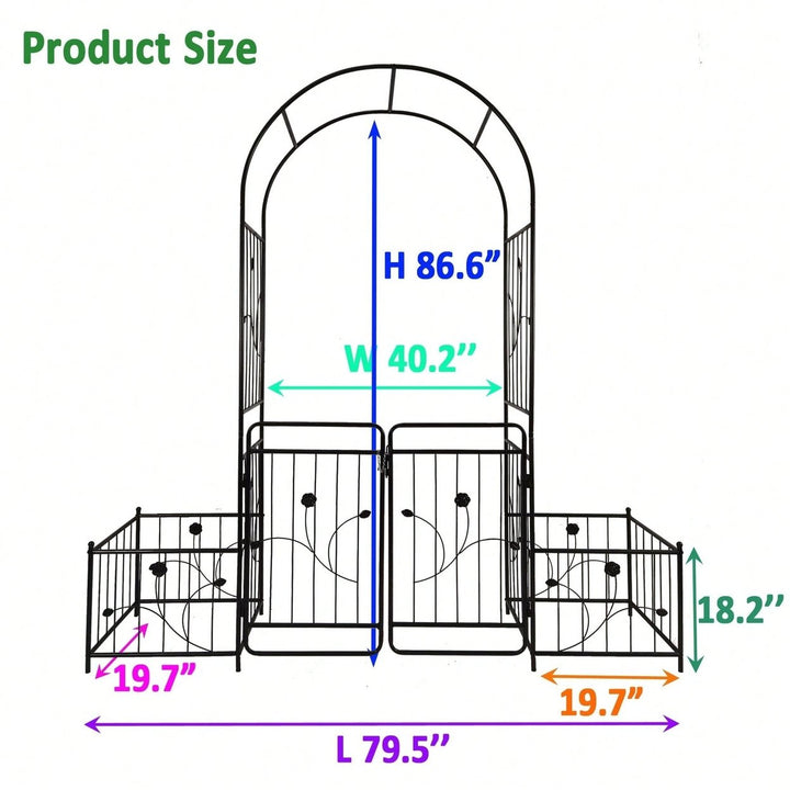 Metal Garden Arch With Gate 79.5 Wide X 86.6 High Climbing Plants Support Rose Arch Outdoor Image 3