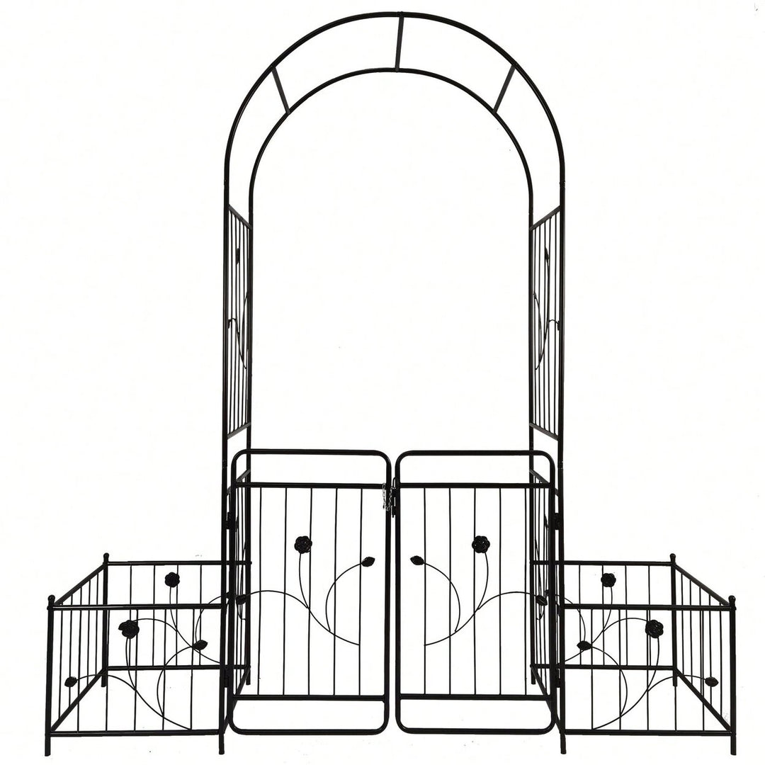 Metal Garden Arch With Gate 79.5 Wide X 86.6 High Climbing Plants Support Rose Arch Outdoor Image 4