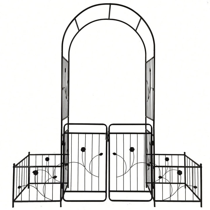 Metal Garden Arch With Gate 79.5 Wide X 86.6 High Climbing Plants Support Rose Arch Outdoor Image 4