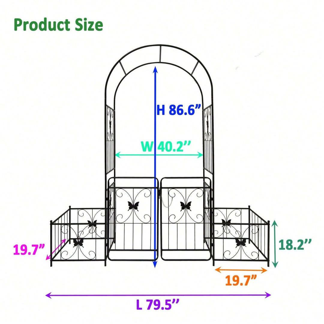 Metal Garden Arch With Gate 79.5 Wide X 86.6 High Climbing Plants Support Rose Arch Outdoor Black Image 5