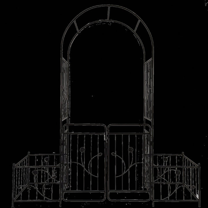 Metal Garden Arch With Gate 79.5 Wide X 86.6 High Climbing Plants Support Rose Arch Outdoor Image 6