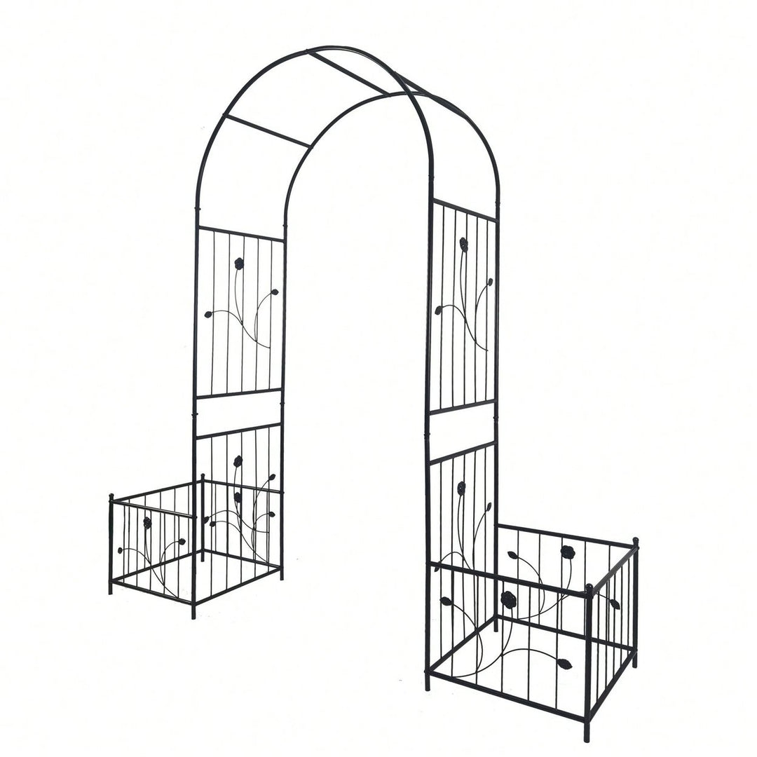 Metal Garden Arch With Two Plant Stands 79.5 Wide X 86.6 High Climbing Plants Support Rose Arch Outdoor Image 3