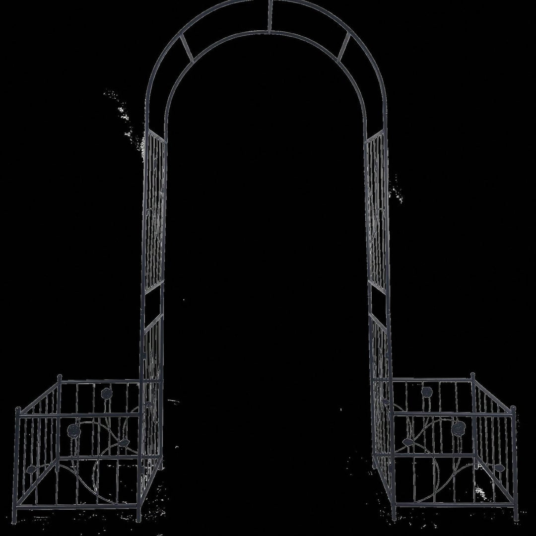 Metal Garden Arch With Two Plant Stands 79.5 Wide X 86.6 High Climbing Plants Support Rose Arch Outdoor Image 4