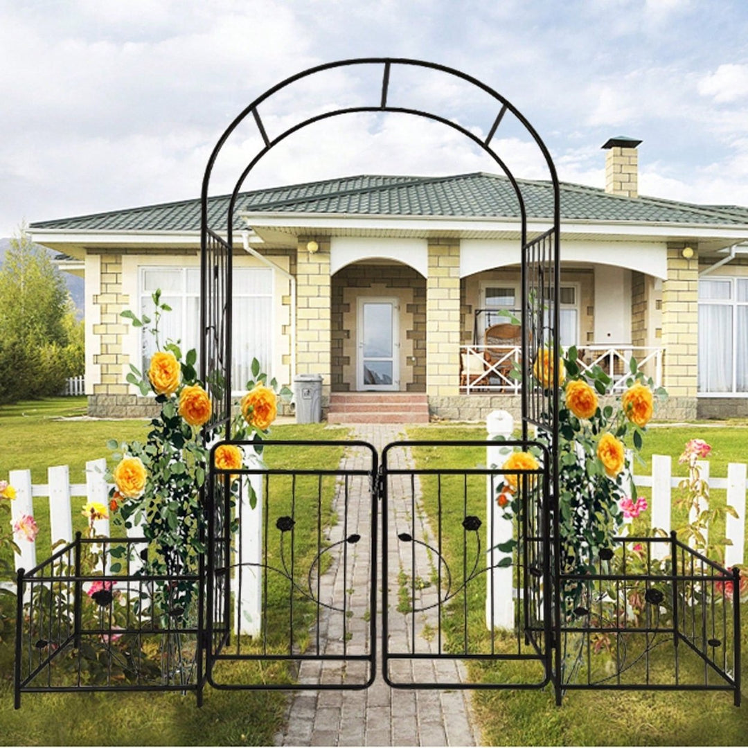 Metal Garden Arch With Gate 79.5 Wide X 86.6 High Climbing Plants Support Rose Arch Outdoor Image 9